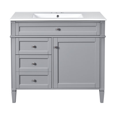 Meuble-lavabo de 36 po avec lavabo supérieur, meuble-lavabo moderne avec 2 tiroirs et tiroir escamotable, meuble-lavabo simple