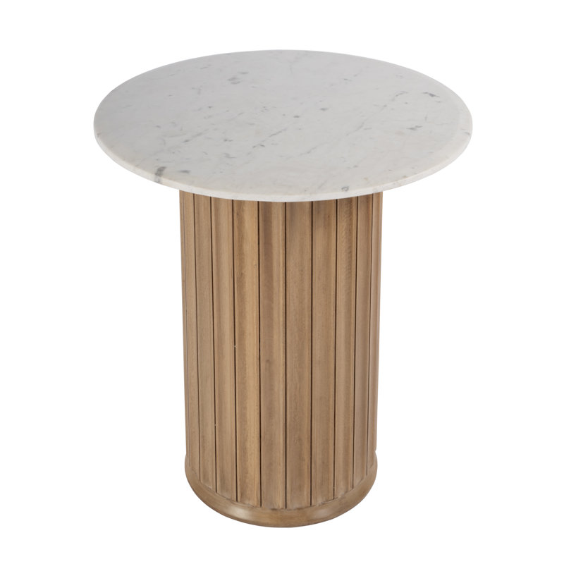 Saig 22 in. W Round Marble and Wood Side Table
