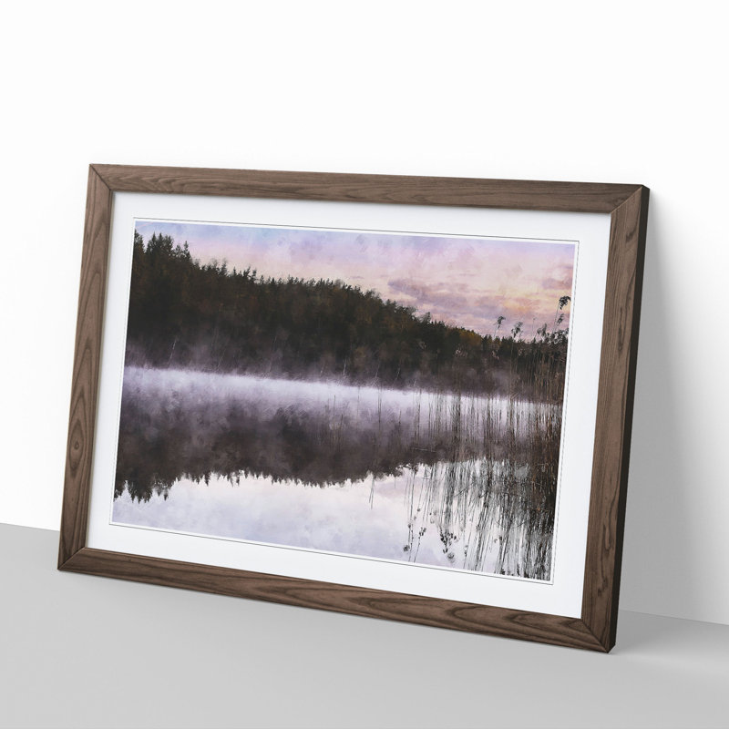 Forest and Lake in Sweden - Framed Print, 48cm H x 65cm W x 2cm D, Walnut Framed