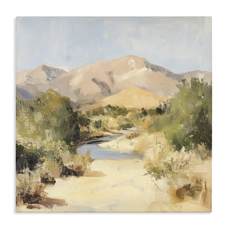 Toile Beige Desert Mountain Stream, conception de Petal Prints Design, 17 x 17