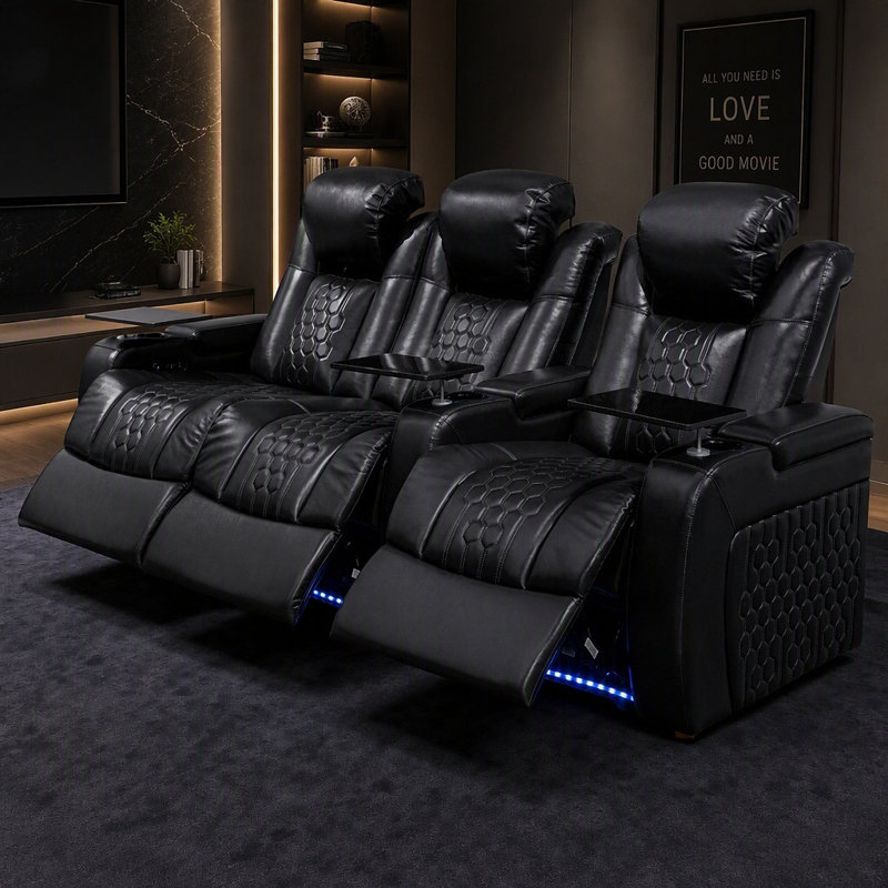 Fauteuil inclinable électrique 93,3 pouces 3 PC avec nappa de grain supérieur, relaxation entièrement réglable, charge intelligente, éclairage à DEL RVB dynamique, CAFÉ