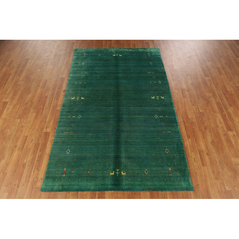 Tapis vert en laine de style Gabbeh vert 5 x 8