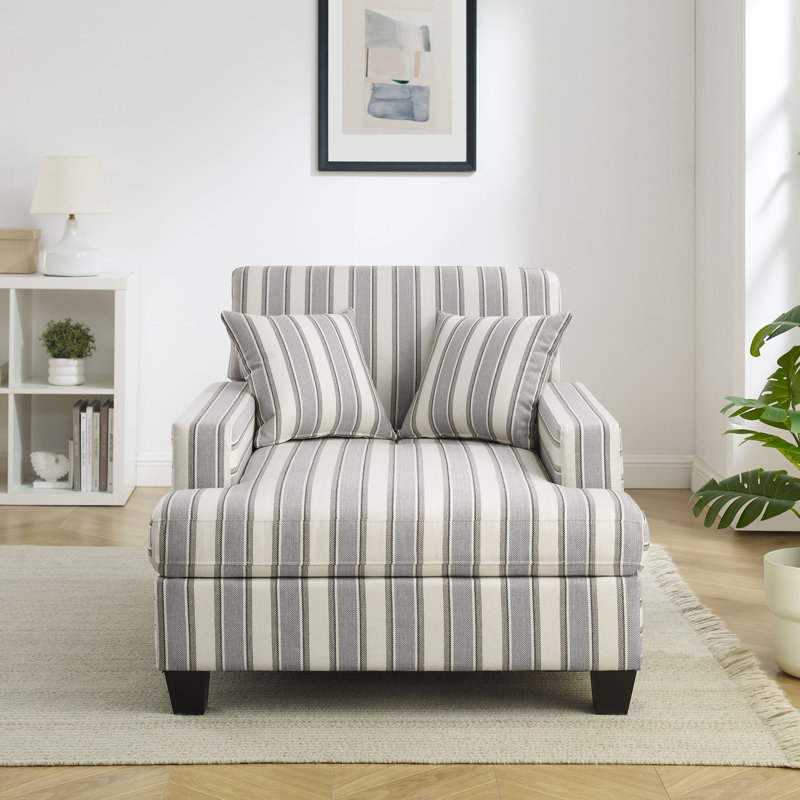 Chaise longue rembourrée en tissu 39,76 po, Lin rayé gris