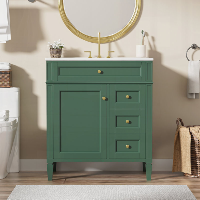 Meuble-lavabo 30 po avec lavabo supérieur, Vert/doré