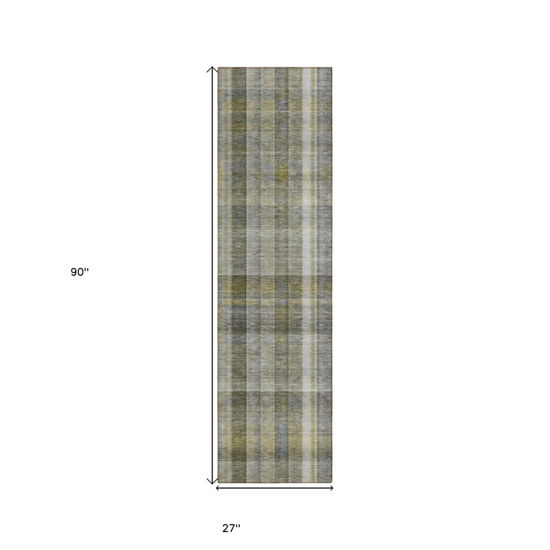 8' Runner Gray Plaid Washable Non Skid Indoor Outdoor Runner Rug