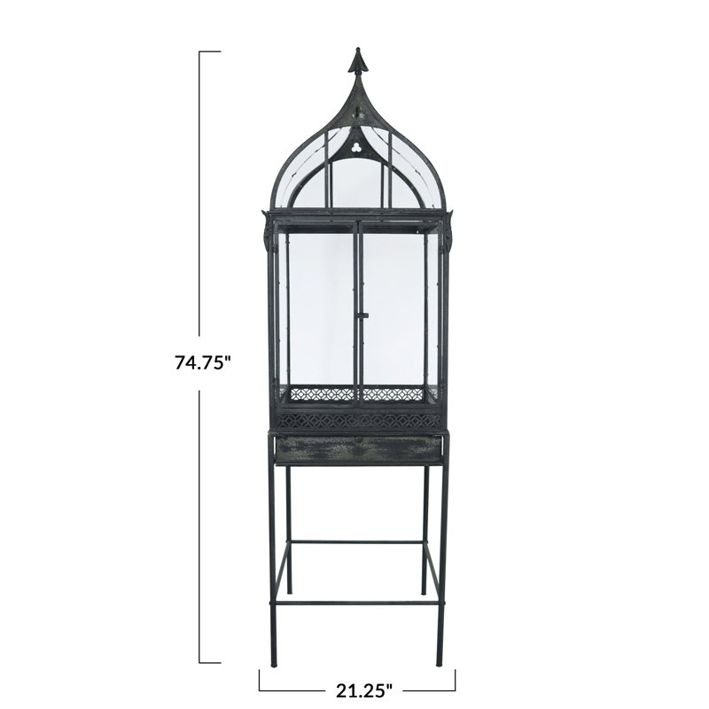 Vitrine en métal et acrylique Botanist et terrarium avec pieds pour le rangement, noir