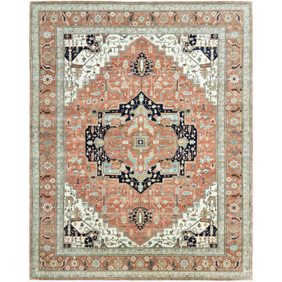 Hand Knotted Wool Area Rug in Red