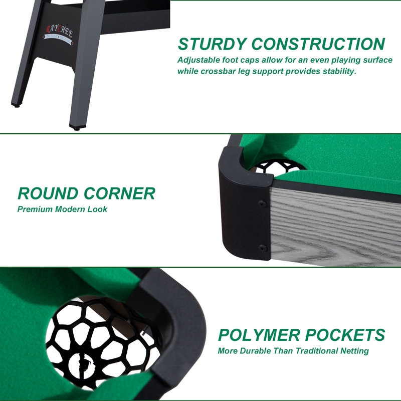 48" Portable Pool Table Billiard Table with 2 Cue Sticks, Balls, Triangle, Chalk, Brush, Green, Grey