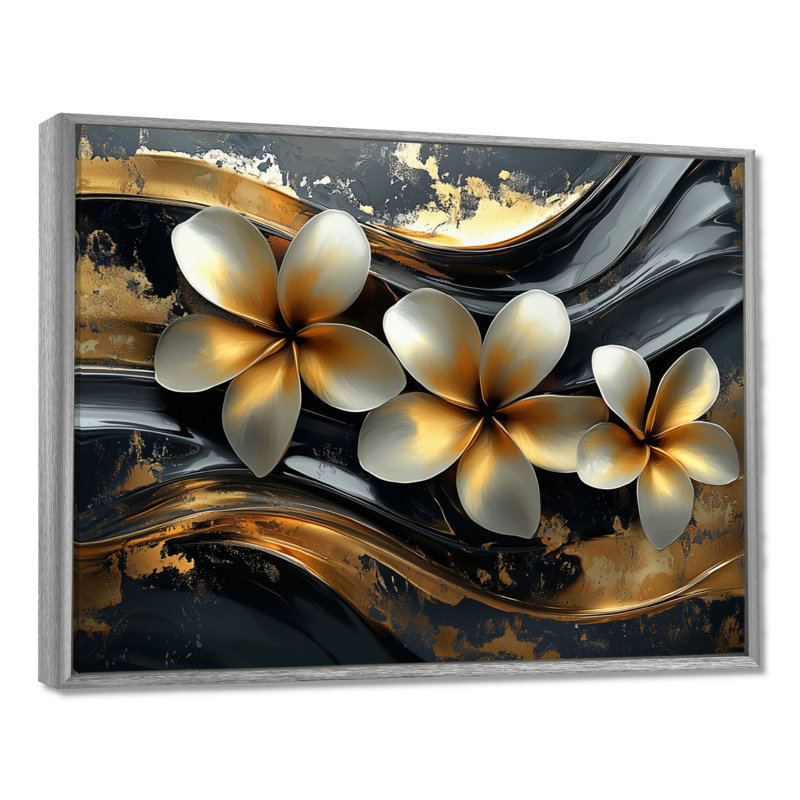 Golden River Of Plumeria Blossom I - décoration murale Plumeria, H 12 po x l 20 po, Encadrement argenté