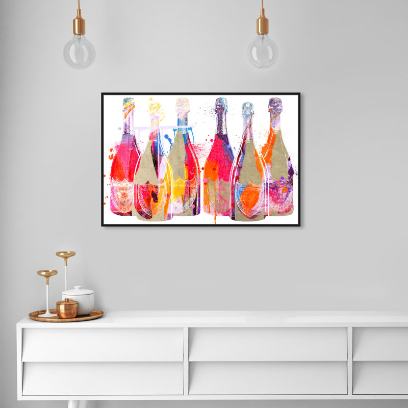 Color Splash Champagne - peinture sur toile, H 24 po x l 36 po, Cadre noir