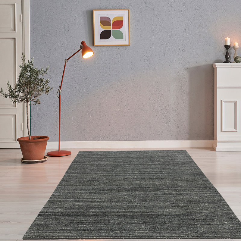 Hand Woven Wool Black Indoor Rug, Rectangle 70 x 140cm