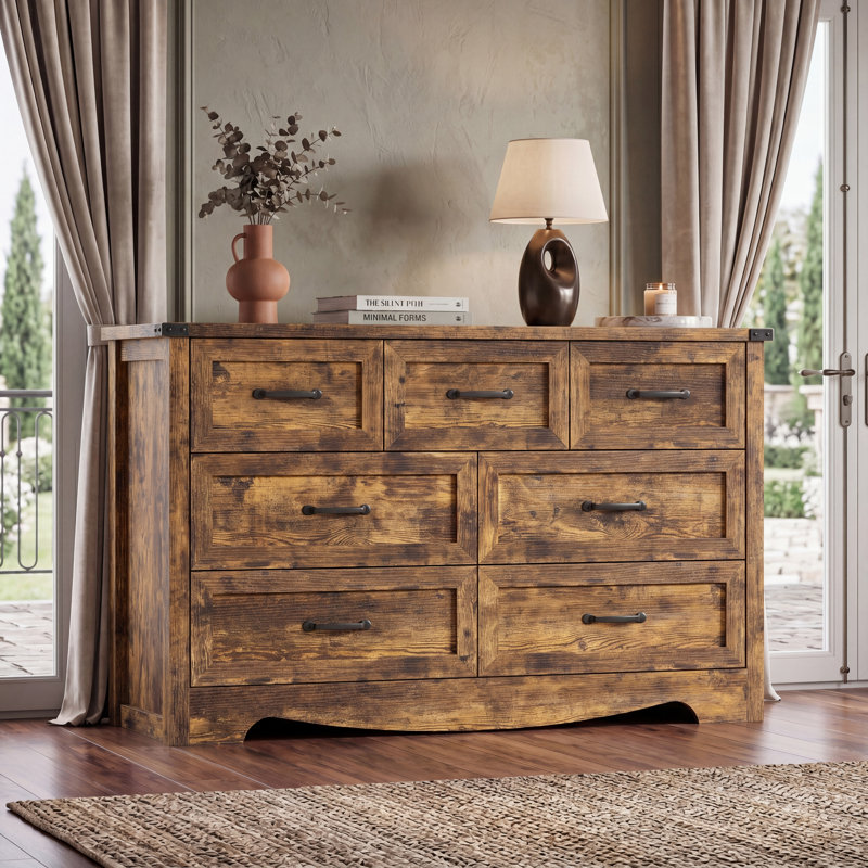 Rustic 7 Drawer Dresser, Brown
