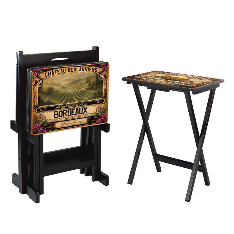 Wine Label Design Rectangular Folding TV Tray Set with Stand