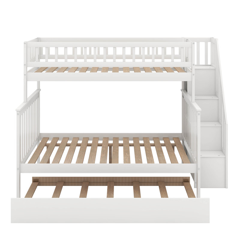 Lit simple superposé au dessus d'un lit double avec gigogne, Blanc