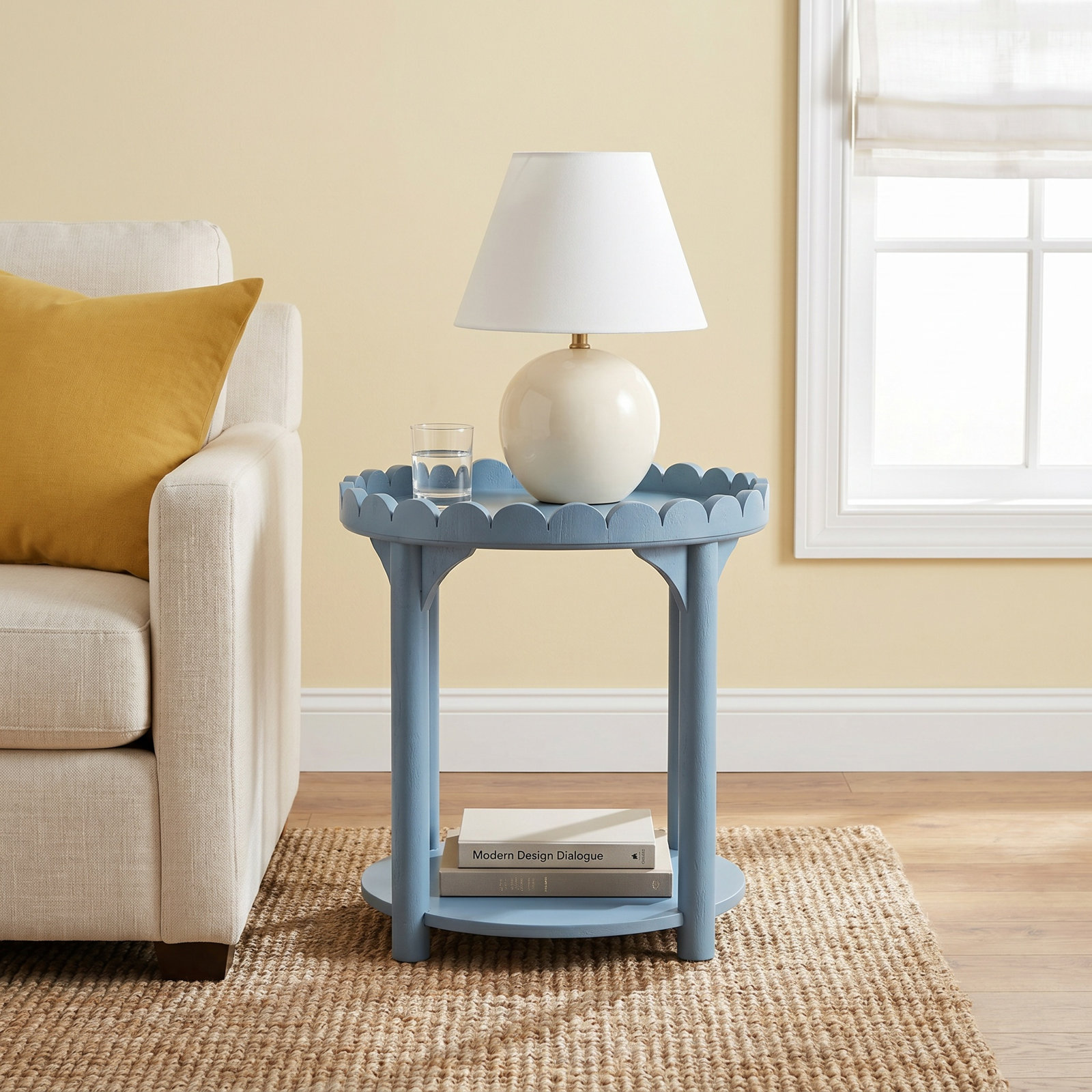 Madeline Scalloped Round Side Table, Light Blue