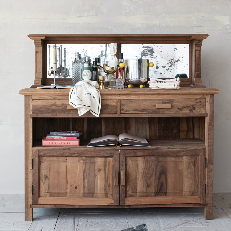 Reclaimed Wood Vintage Reproduction Sideboard With Antique Mirrored Back