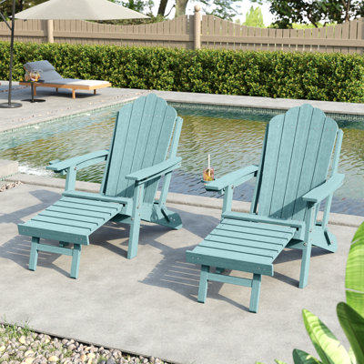 Ensemble de 2 chaises Adirondack pliantes en PEHD avec repose-pieds rétractable, chaises de patio réglables toutes saisons à 3 positions