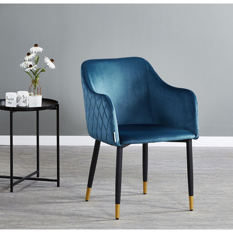 Holdenville Upholstered Dining Chair, Blue, Black/Gold, 1