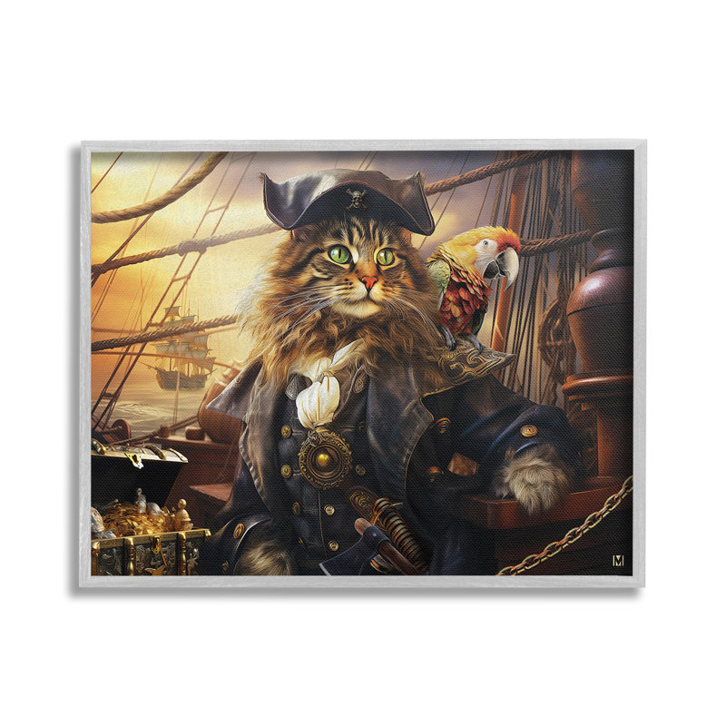 «Pirate Cat on Ship», art de la giclée encadrée par Michael David Ward, Estampe numérique Farmhouse, H 16 po x l 20 po