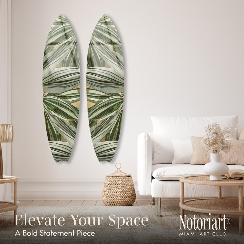 Green and Beige Acrylic Surfboard Wall Art, 15" x 60"