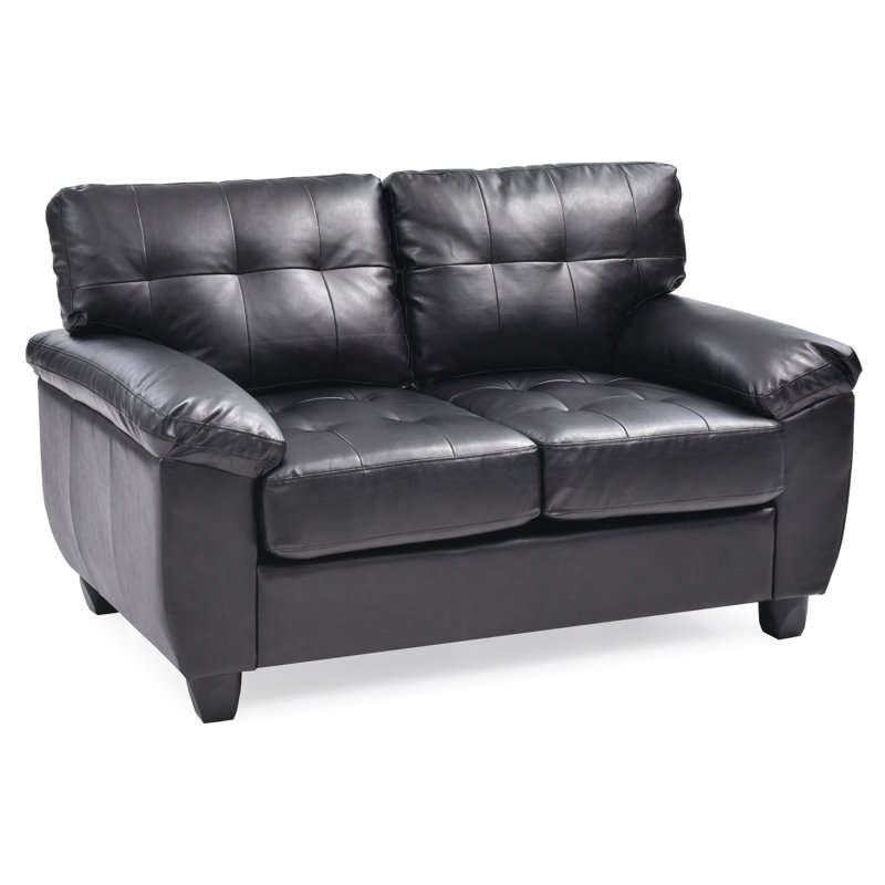Baese 57'' Faux Leather Loveseat, Black Faux Leather