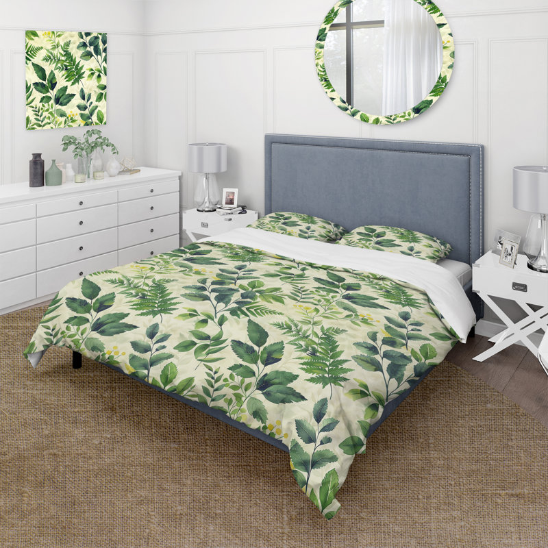 Ensemble de housse de couette Green Beige Plants Ferns - Plants, Housse de couette très grand + 2 taies décorativ