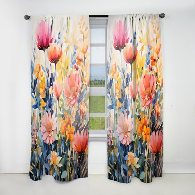 Khylani Multicolored Flowers Collage III - Traditional Curtain - Velvet Room Darkening - 1 Panel