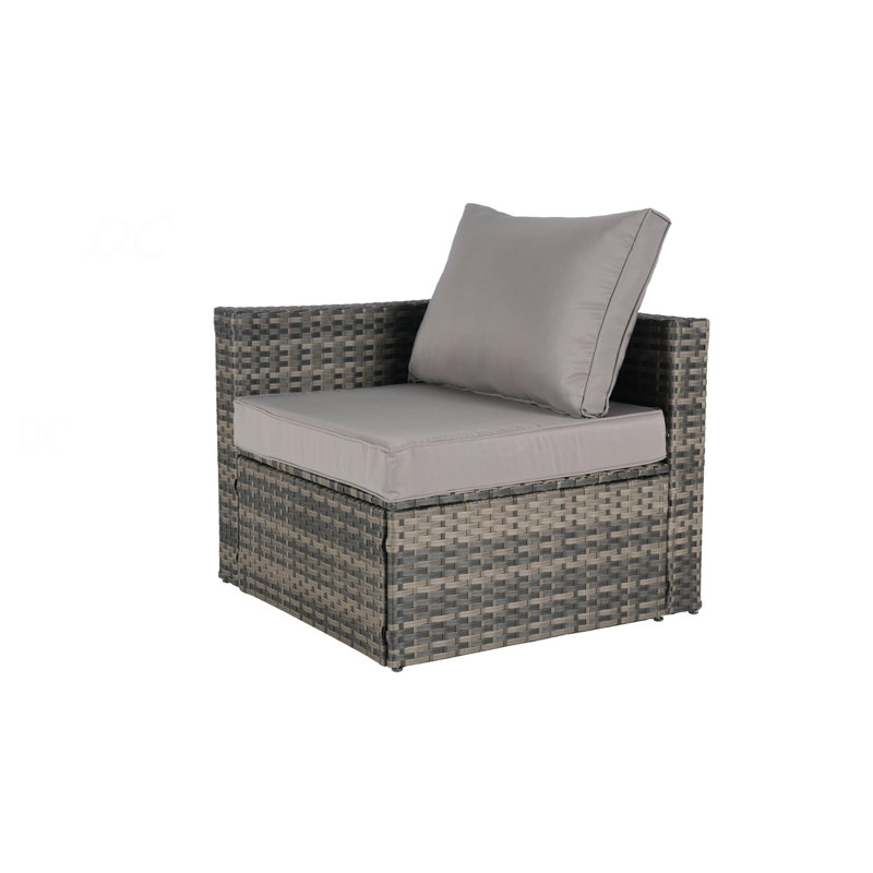 Ensemble de conversation pour patio 8 pièces, ensemble de conversation modulaire en forme de L en osier avec repose-pieds courbé et table en verre pour la piscine