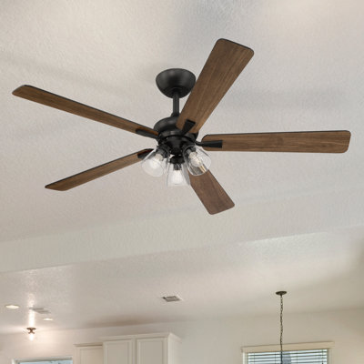 Ventilateur de plafond traditionnel noir mat Charney de 52 po avec (3) ampoules DEL 3000K, abat-jour transparent, télécommande incluse