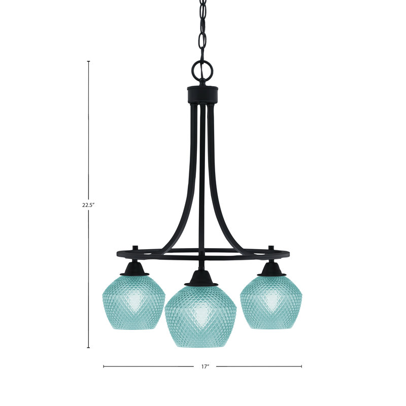 Lustre 3 lumières en verre noir mat 6 po Mukkesh, Sarcelle, Noir mat