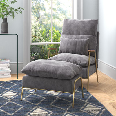 Modern Accent Recliner with Ottoman, Linen Fabric Armchair with Adjustable Backrest and Pillow