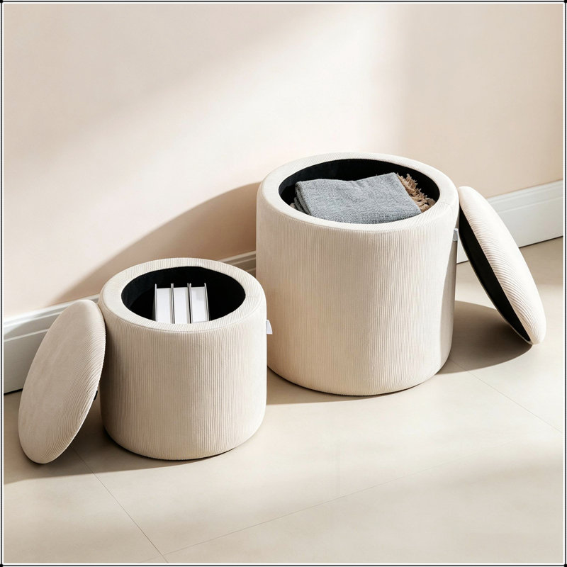 Ensemble de 2 tabourets avec repose-pieds en velours côtelé avec couvercle amovible en bois et espace de rangement caché pour une organisation polyvalente