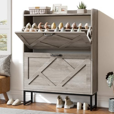 Shoe Cabinet Storage For Entryway,Narrow Shoe Storage Cabinet, Space-Saving Shoe Organizer Cabinet, Vertical Entryway Solution For Foyer, Mudroom, Gray