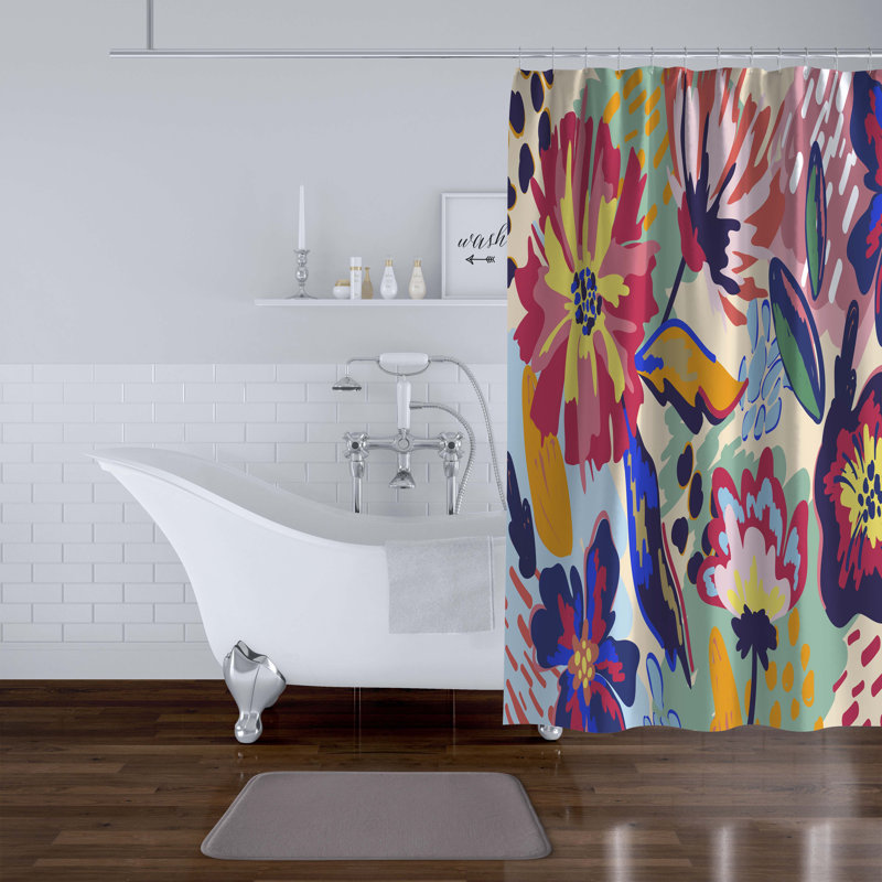 Rideau de douche simple à motif floral Betsabet, H 70 po x l 71 po