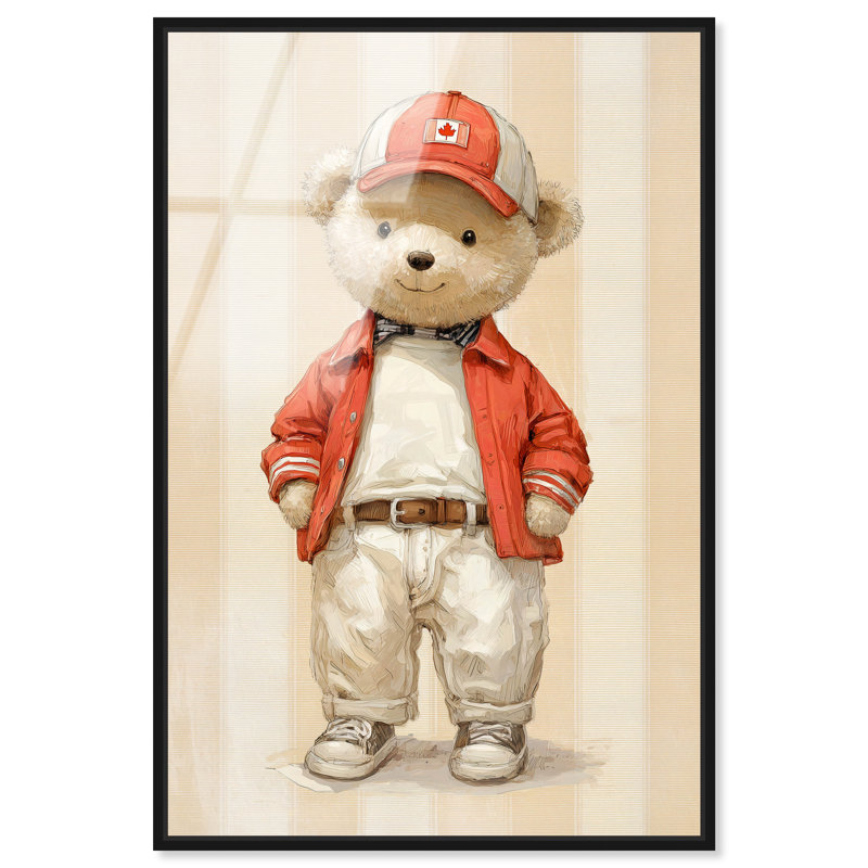 «Maple Leaf Teddy Bear», reproduction acrylique encadrée par Art Remedy, cadre noir, 10 x 15, H 16 po x l 11 po
