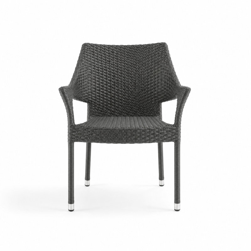 Ensemble de 4 fauteuils d'extérieur empilables avec osier en PE et structure en fer, résistant aux intempéries