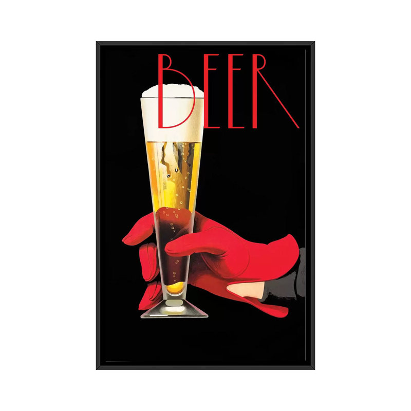 " Red Glove Beer " by Vintage Apple Collection, 26" H x 18" W x 1.5" D, Black Framed Canvas, No Mat