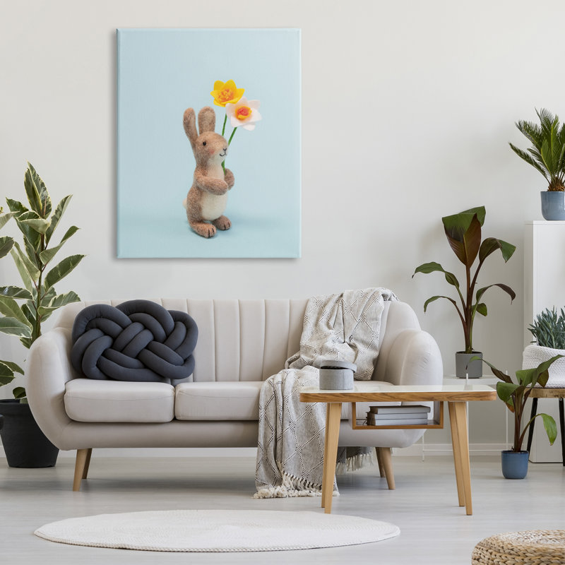 Spring Bunny, jonquilles florales sur toile, H 48 po x l 36 po x P 1,5 po