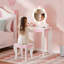 Ensemble de coiffeuse pour enfants avec miroir lumineux et tabouret-114466680