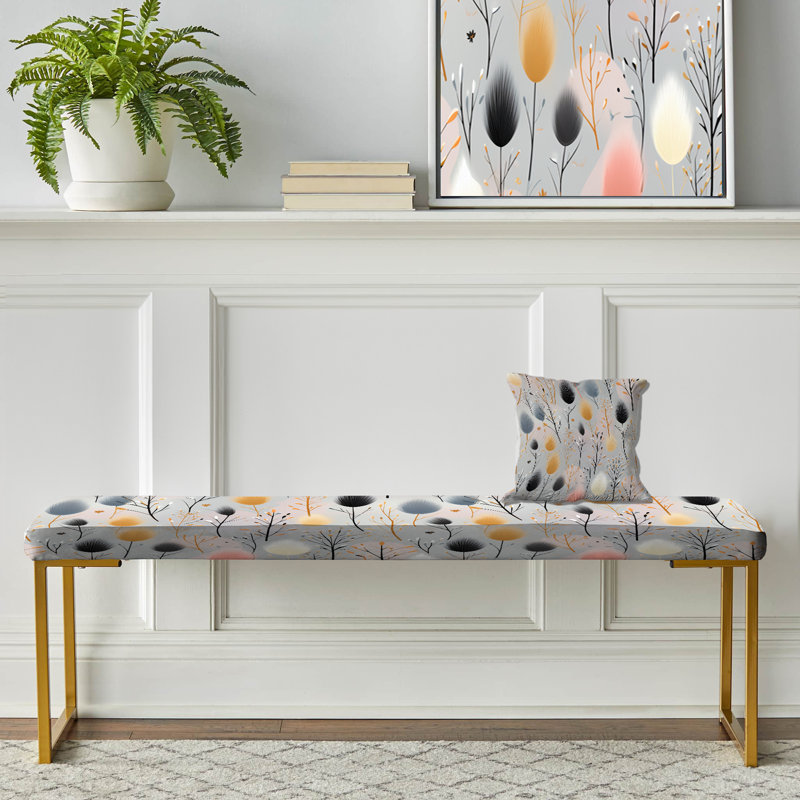 Soft Grey Botanical Plans - Botanical Upholstered Gold Bench