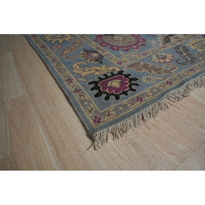 Tapis bleu en laine noué à la main Tessa Laine