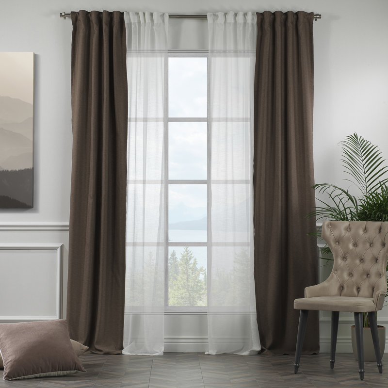 Decorative Window Curtain Each Panel, 27" W x 63" L, Mink/White