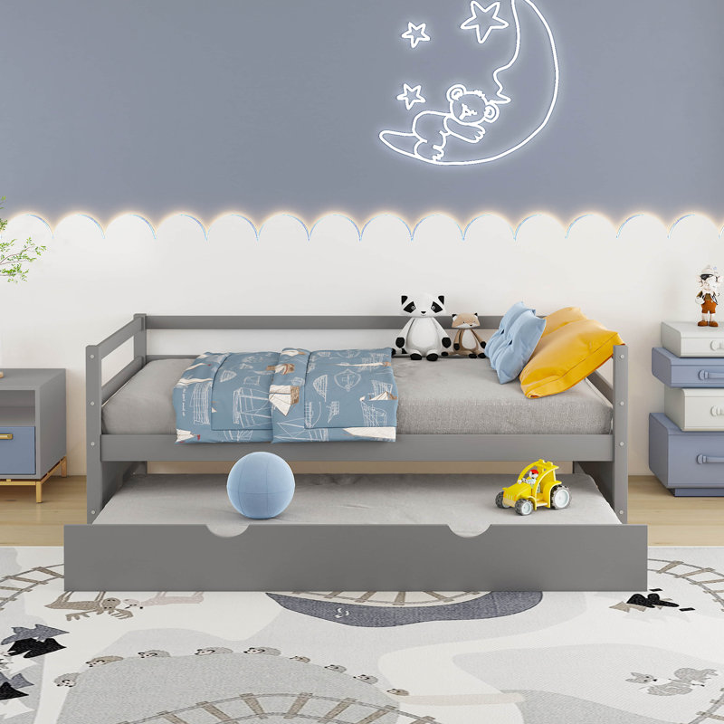 Lit plateforme simple avec lit gigogne, gris