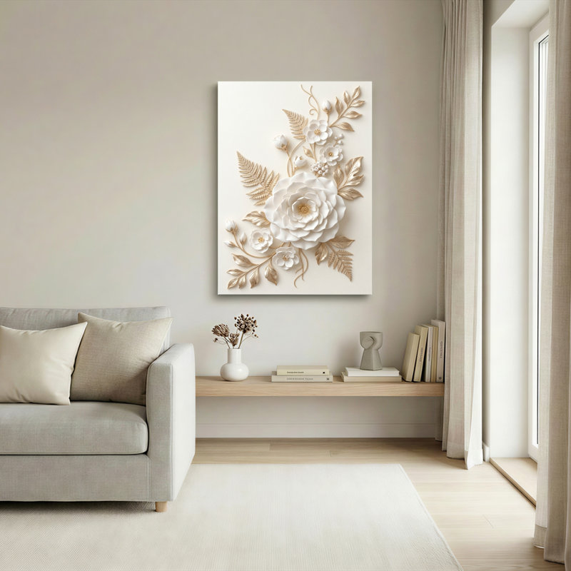 Ensemble de 1 tableau mural sur toile à motif floral en relief, 36"H x 24"W, Wrapped Canvas
