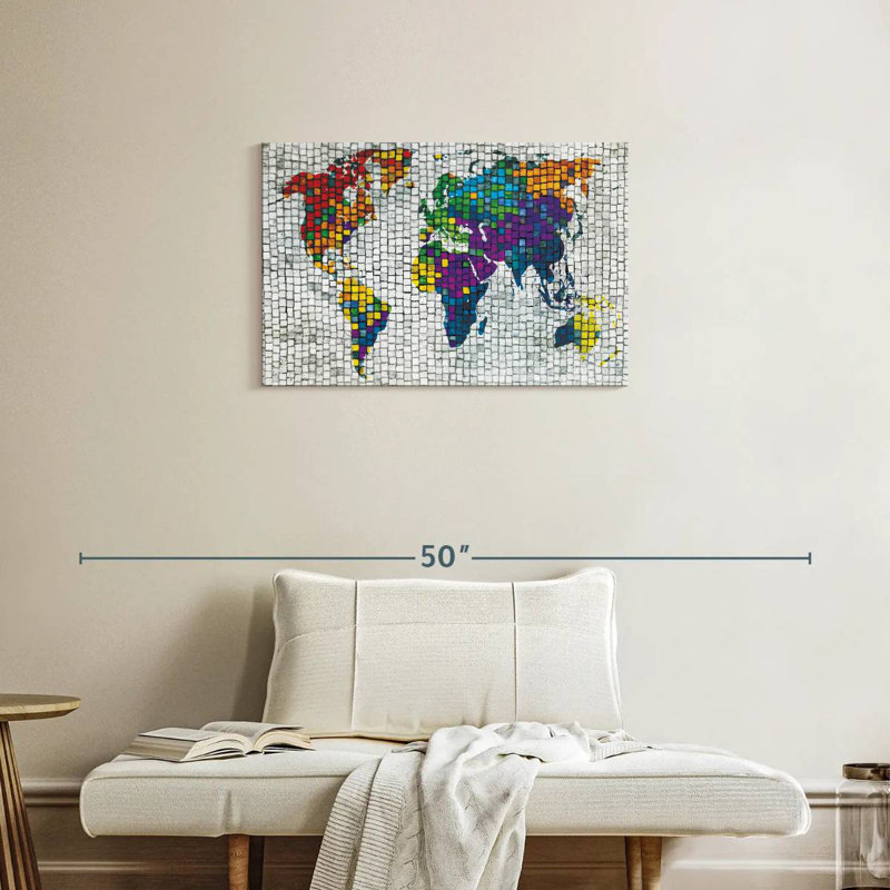 Carte du monde en mosaïque de pierre Aliaz, H 20 po x l 30 po