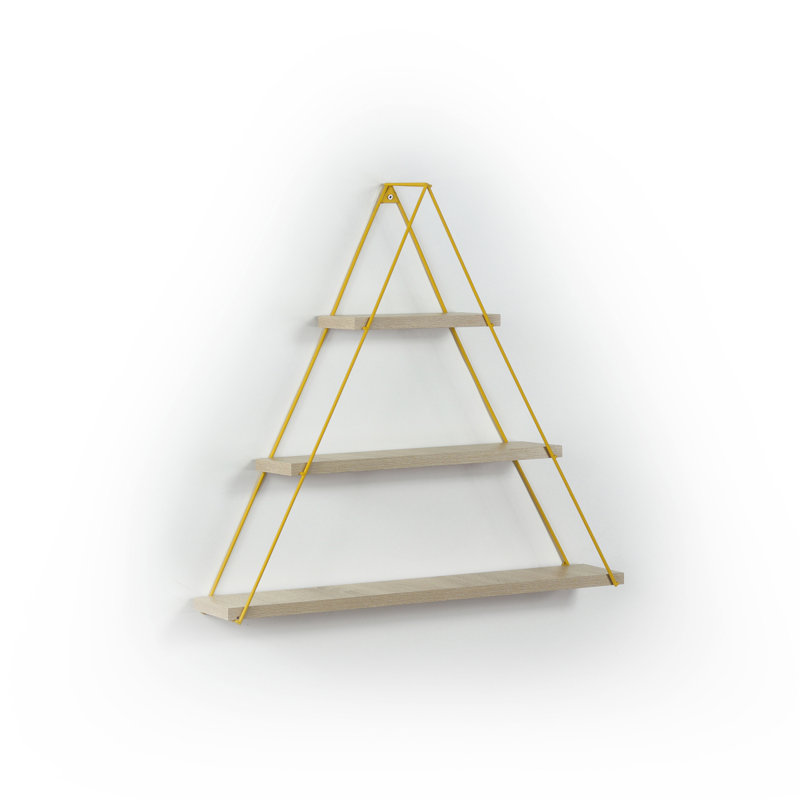 Étagère triangulaire suspendue murale en métal Moset, Chêne