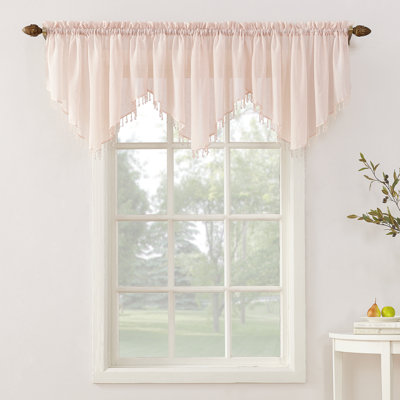 Mardis Beaded Tassels Crushed Sheer Voile Ascot Window Valance
