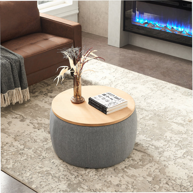 Repose-pieds rond avec rangement, 2 en 1, fonctionne comme table de bout et repose-pieds