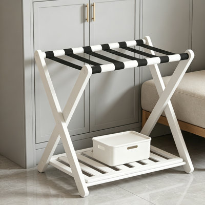 Folding Bamboo Luggage Rack, Thickened Bamboo Suitcase Stand With Storage Shelf For Hotel Bedroom Guest Room
