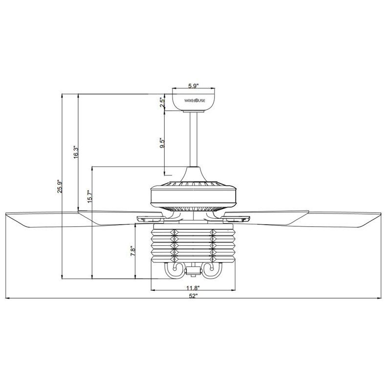 Leday 52'' Ceiling Fan with Light Kit, Matte Black